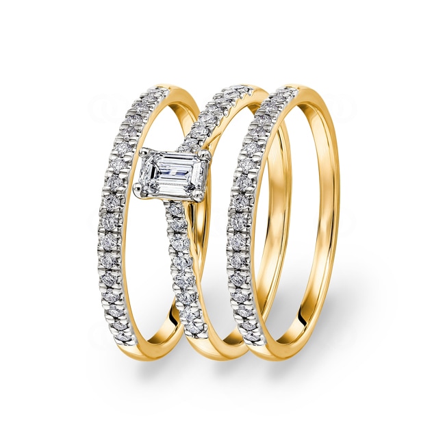 Bague de fiançailles et bagues assorties or jaune 750/18 ct avec diamants 0.75 ct H/si - RI-03966-GG