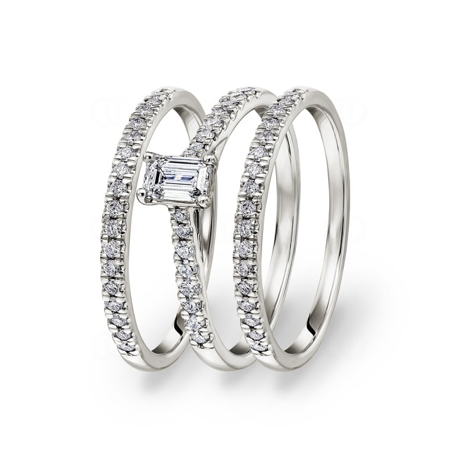 Bague de fiançailles et bagues assorties or gris 750/18 ct avec diamants 0.75 ct H/si - RI-03966-WG