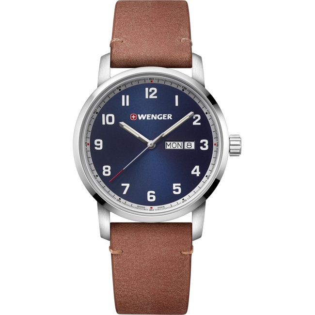 Wenger Attitude Day Date Blau / Braun Ø 42mm - 01.1541.114