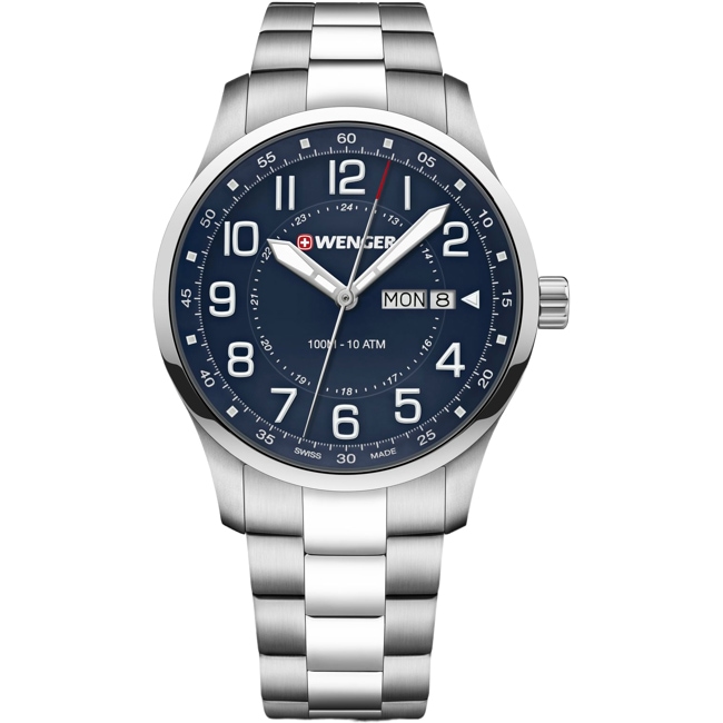 Wenger Attitude Day Date Argenté / Bleu Ø 42mm - 01.1541.125