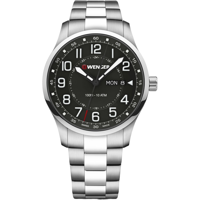 Wenger Attitude Day Date Argenté / Noir Ø 42mm - 01.1541.128