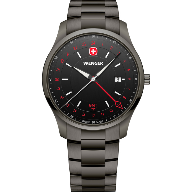 Wenger City GMT acier inoxydable Gris / Noir Ø 42mm - 01.1442.108