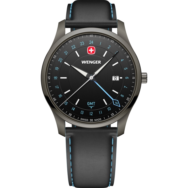 Wenger City GMT Leather Black Ø 42mm - 01.1442.105