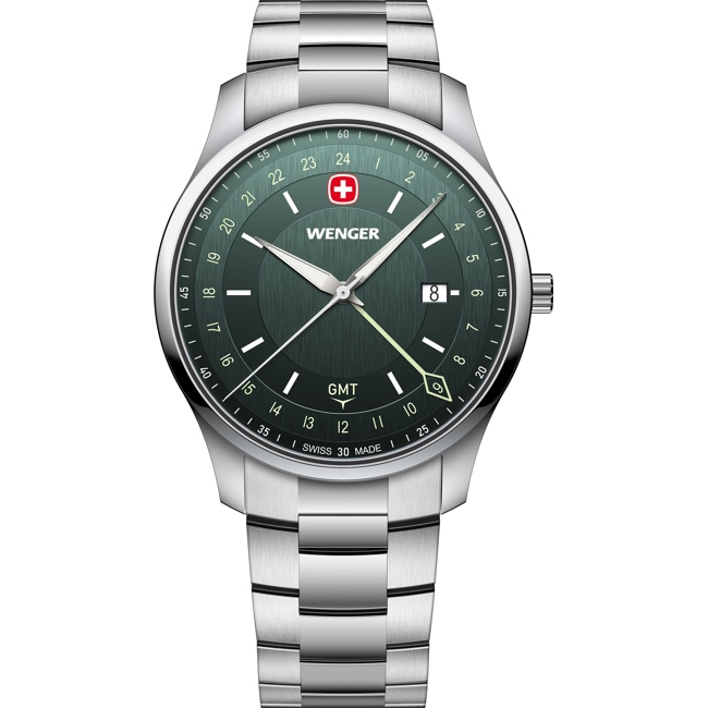 Wenger City GMT Steel Silvery / Green Ø 42mm - 01.1442.107