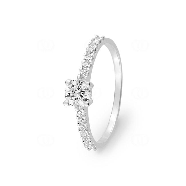 Bague solitaire accompagné or gris 375/9 ct avec zircones - 671050
