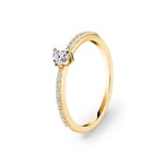0.31 Karat Herz Solitärring 750/18 K Gelbgold mit Seitensteinen
