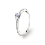 0.31 Karat Tropfen Solitärring 750/18 K Weissgold mit Seitensteinen