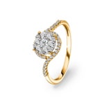 0.50 carats diamants bague de fiançailles halo or jaune 750/18 ct