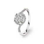 0.50 carats diamants bague de fiançailles halo or gris 750/18 ct
