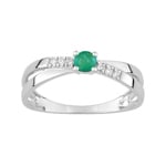 Bague or gris 750/18 ct avec émeraude ronde et zircones