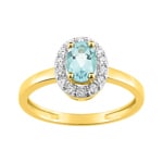 Damenring 750/18 K Gelbgold mit Aquamarin oval & Zirkonia