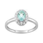 Damenring 750/18 K Weissgold mit Aquamarin oval & Zirkonia