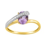 Bague or jaune 750/18 ct avec améthyste ovale et zircones