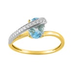Bague or jaune 750/18 ct avec topaze bleue ovale & zircones