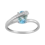Ring 750/18 K White Gold with oval Blue Topaz & Cubic Zirconia