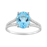 Damenring 750/18 K Weissgold mit Blautopas oval und Zirkonia