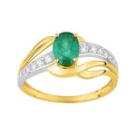 Bague or jaune 750/18 ct avec émeraude ovale et zircones
