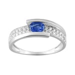 Damenring 750/18 K Weissgold mit Saphir oval und Zirkonia