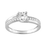 Bague or gris 750/18 ct avec zircones solitaires fantaisie
