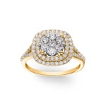 1.00 carats diamants bague halo or jaune 750/18 ct - RI-69234-GG