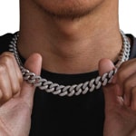 12mm Chaîne Cuban Link Argent 925 avec zircones - KE0005CM-S-12M