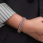 12mm Prong Cuban Link Curb Bracelet Rose Gold plated with Cubic Zirconia - AR0002WT-R-12MM