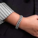 12mm Prong Cuban Link Curb Bracelet White Gold plated with Cubic Zirconia - AR0002WT-S-12MM