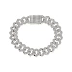12mm Prong Cuban Link Curb Bracelet White Gold plated with Cubic Zirconia - AR0002WT-S-12MM