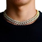12mm Prong Cuban Link Panzerkette Gelb vergoldet mit Zirkonia - KE0002WT-G-12MM