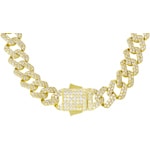 12mm Prong Cuban Link Panzerkette Gelb vergoldet mit Zirkonia - KE0002WT-G-12MM
