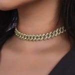 12mm Prong Cuban Link Panzerkette Gelb vergoldet mit Zirkonia - KE0002WT-G-12MM