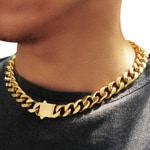 14mm Chaîne Cuban Link plaqué or jaune - KE0057-G-14MM