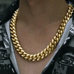 18mm Cuban Link Curb Chain Gold plated with Cubic Zirconia Clasp - KE0013-G-18MM