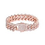 15mm Prong Cuban Link Curb Bracelet Rose Gold plated with Cubic Zirconia