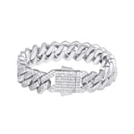 15mm Prong Cuban Link Curb Bracelet White Gold plated with Cubic Zirconia