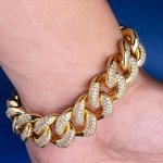 18mm Cuban Link Panzerarmband Gelb vergoldet mit Zirkonia - AR0002-G-18MM