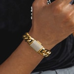 18mm Cuban Link Curb Bracelet Gold plated with Cubic Zirconia Clasp - AR0012-G-18MM