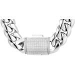 18mm Chaîne Cuban Link argenté avec zircones sur le fermoir - KE0013-S-18MM