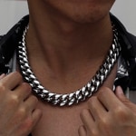 18mm Chaîne Cuban Link argenté avec zircones sur le fermoir - KE0013-S-18MM