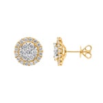 2.00 carats diamants clous d'oreilles halo or jaune 750/18 ct