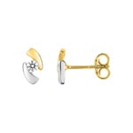 Stud Earrings 750/18 K Yellow Gold Two-tone with Cubic Zirconia