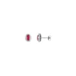 Clous d'oreilles or gris 750/18 ct avec rubis ovale & zircones