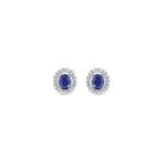 Clous d'oreilles or gris 750/18 ct avec saphir 0.90ct. et diamants 0.18ct.
