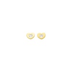 Stud Earrings 750/18 K Yellow Gold with Cubic Zirconia, Heart