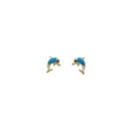 Ohrstecker 750/18 K Gelbgold mit blauem Lack, Delfin