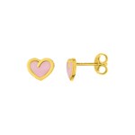 Stud Earrings 750/18 K Yellow Gold with pink Lacquer, Heart - 8BK213JL