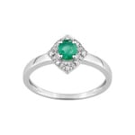Damenring 750/18 K Weissgold mit Smaragd und Diamanten 0.04ct.