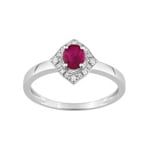 Damenring 750/18 K Weissgold mit Rubin und Diamanten 0.04ct.