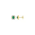 Clous d'oreilles or jaune 750/18 ct avec émeraude et diamants 0.13ct.