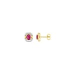 Clous d'oreilles or jaune 750/18 ct avec rubis et diamants 0.13ct.